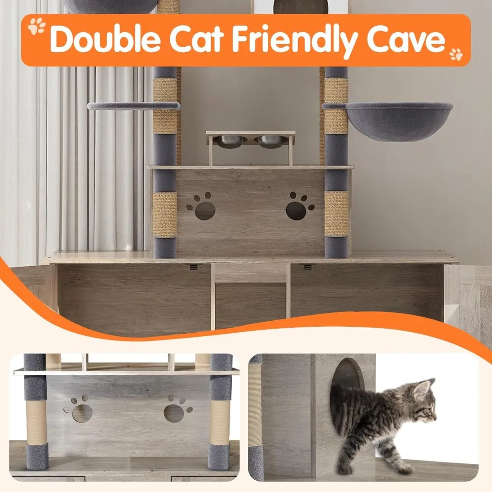 All In One Cat Habitat With Litter Box Enclosures System