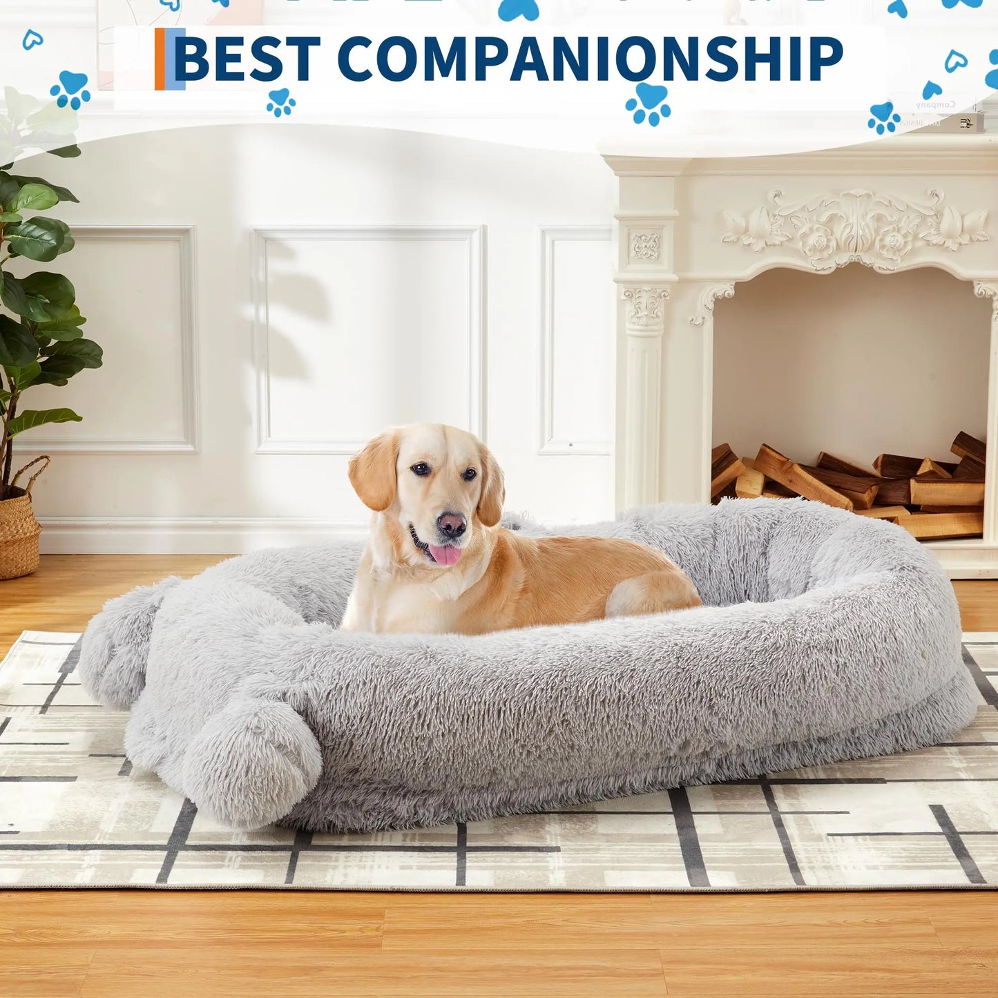 HiMISSCN Dog Bed With Removable Cover Blanket And Storage Pockets