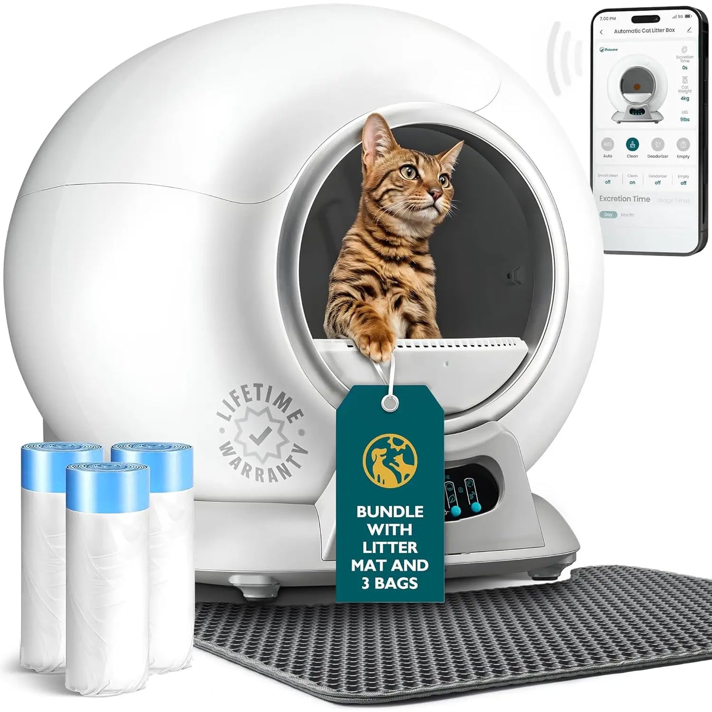 Self Cleaning Litter Box With Auto Safety Sensors For Cats