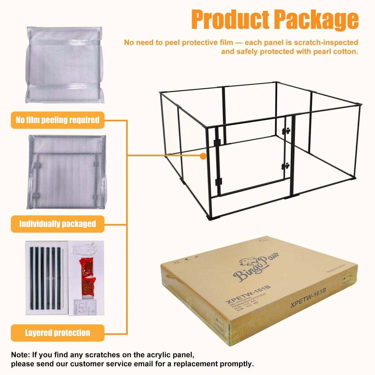 BINGOPAW 8 Panel Clear Acrylic Dog Playpen And Exercise Fence