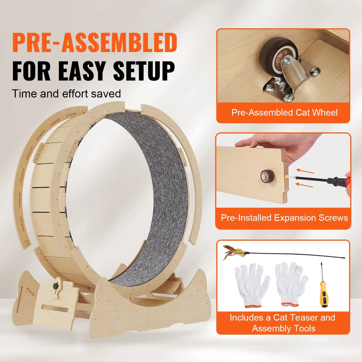 Wooden Cat Exercise Wheel Indoor Treadmill With Detachable Carpet
