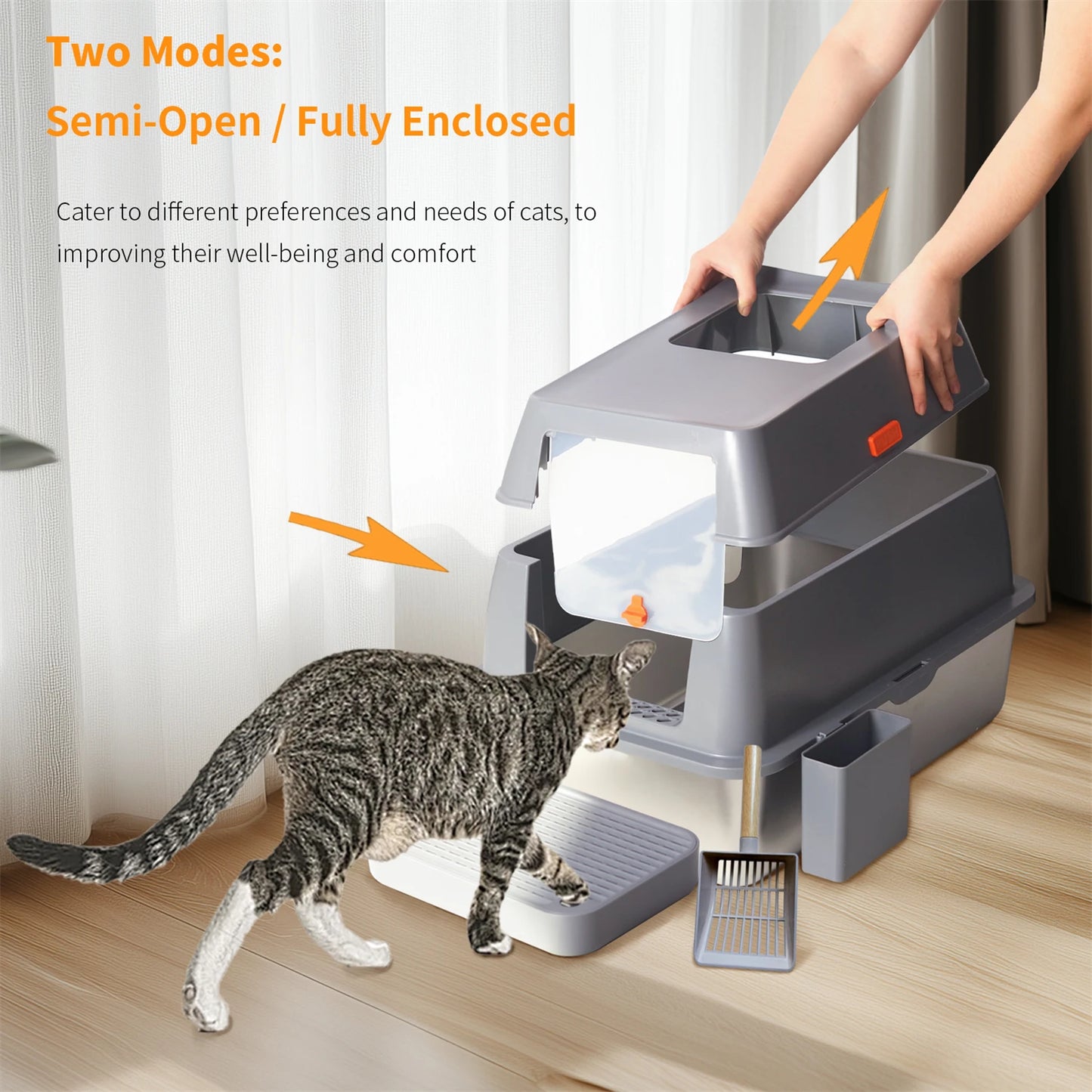 Enclosed Stainless Steel Cat Litter Box With Lid High Wall